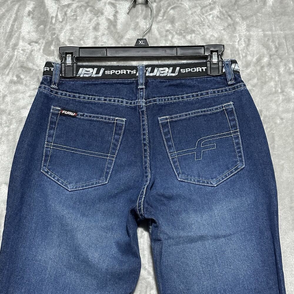 Y2K Fubu Straight Leg Jeans Womens Size 7/8 Blue Dark Wash Streetwear Grunge - Picture 8 of 10